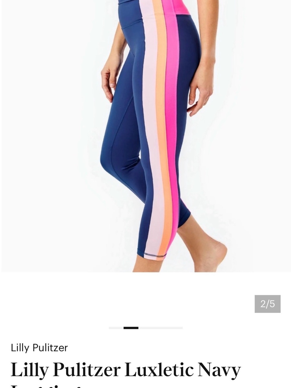 Lilly Pulitzer Navy Capri Swim Leggings with Pink and Peach Stripes